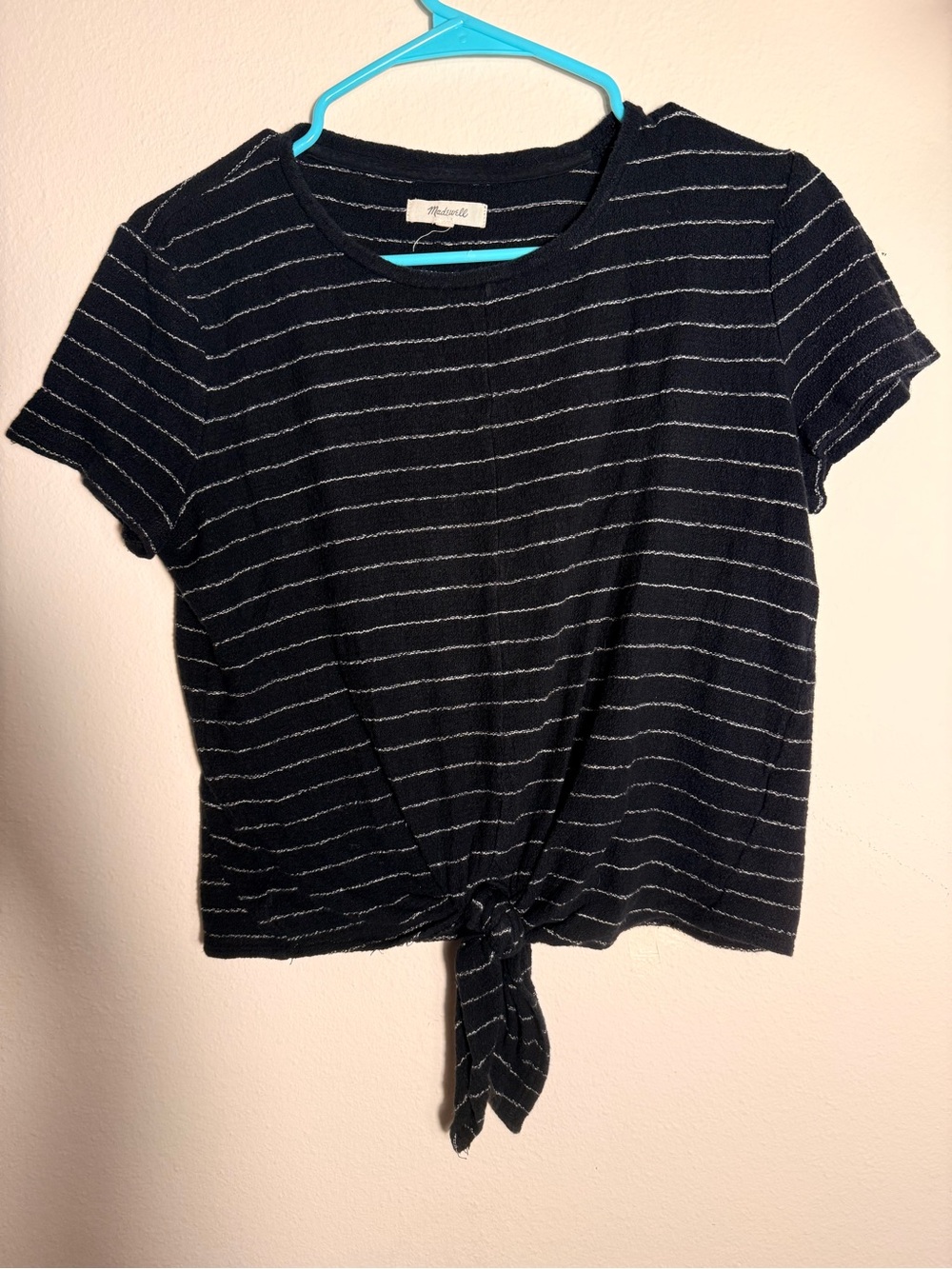 Madewell Black & White Striped Tie-Hem Crop Top Cotton Small Casual